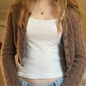 Brandy Melville Brown Cropped Cable Knit Cardigan